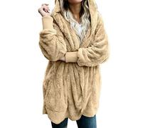 (Apricot, L) Winter Women Fluffy Coat Fleece Fur Jacket Teddy Bear Outerwear Hoodies Casual