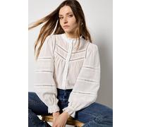 Apricot Lace Insert Ruffle Blouse In White White