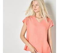 Apricot Lace Insert V-Neck Linen Top BLACK 2XL