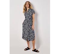 Apricot Leaf Print Shirt Midi Dress In Navy Navy