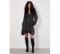 Apricot Leopard Hanky Hem Mini Dress In Grey Grey