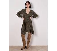 Apricot Women's Leopard Hanky Hem Mini Dress in Khaki | Size: 12 Apricot Khaki 12