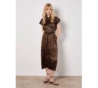 Leopard Print Satin Midi Dress Apricot Brown 12