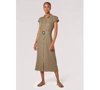 Apricot Linen Blend Belted Shirt Midi Dress In Khaki Khaki 18