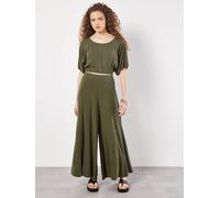 Apricot Linen Blend Palazzo Trousers In Khaki Khaki