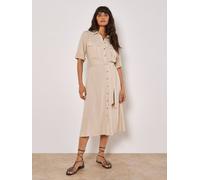 Apricot Linen Blend Utility Shirt Midi Dress In Stone Stone 10