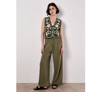 Apricot Linen Blend Wide Leg Trousers In Khaki Khaki 18