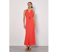 Apricot Linen Blend Wrap Midaxi Dress In Pink Pink 12