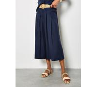 Apricot Linen Mix Wide Leg Pleated Trouser, Blue, Size L, Women Blue