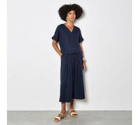 Apricot Linen Mix Wide Leg Pleated Trousers NAVY 2XL