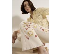Apricot Lulu Floral Embroidered Cotton Flare Jeans In Cream Cream