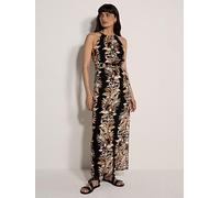 Apricot Maxi Halter Neck Stripe Leaf Dress, Black, Size Xl, Women Black