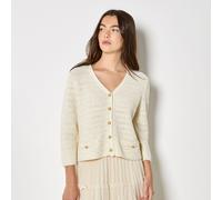 Apricot Metal Button Sparkle Cardigan CREAM 2XL