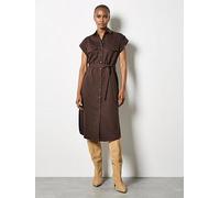 Apricot Midi Belted Dress, Brown, Size M, Women Brown