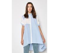 Apricot Mix Stripe Cotton Blend Embroidered Shirt In Blue Blue