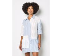 Apricot Mix Stripe Shirt Mini Dress In Blue Blue