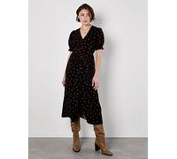 Apricot Mono Spot Button Down Dress, Black, Size Xl, Women Black