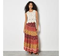Apricot Multi Tier Patchwork Print Skirt ORANGE EXTRA SMALL
