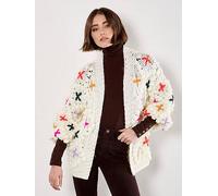 Apricot Multicolour Flower 3D Knit Cardi, Cream, Size M, Women Cream