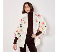 Apricot Chunky Knit 3D Flower Cardigan In Cream Cream 14
