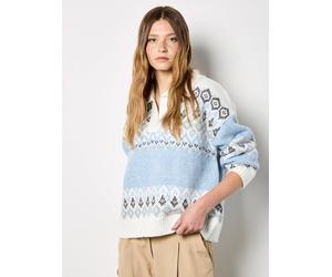 Apricot Open Collar Fair Isle Jumper In Blue Blue