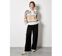 Apricot Women's Open Collar Fair Isle Jumper in Stone | Size: 16 Apricot Stone 16