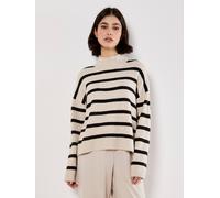 Apricot Oversized Stripe Fluffy Jumper In Stone Stone
