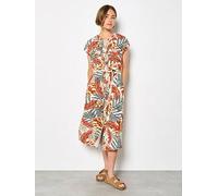 Apricot Painted Banana Leaf Dress, Green, Size M, Women Green