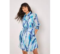 Apricot Women's Painterly Swirls Shirt Mini Dress in Blue | Size: 10