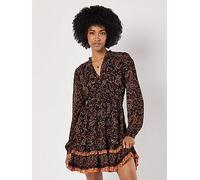 Apricot Paisley Border Ruffle Dress, Black, Size L, Women Black
