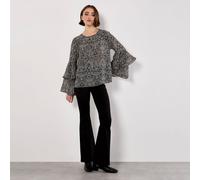 Apricot Paisley Print Ruffle Sleeve Blouse BLACK 2XL