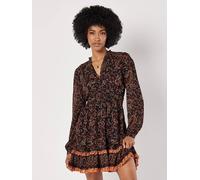 Paisley Ruffle Mini Dress Apricot Black 14