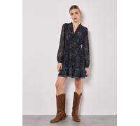 Paisley Ruffle Mini Dress Apricot Navy 8