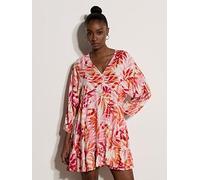 Apricot Palm Print Batwing Sleeve Mini Dress, Pink, Size Xl, Women Pink