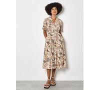 Apricot Palm Print Zip Front Midaxi Dress, Cream, Size S, Women Cream