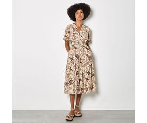 Apricot Palm Print Zip Front Tiered Dress KHAKI 2XL