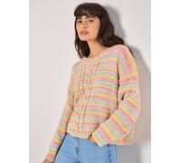Apricot Women's Pastel Stripes Cable Knit Jumper | Size: 14 Apricot Multicolor 14