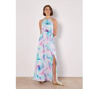 Pastel Swirl Satin Maxi Dress Apricot Mint 8