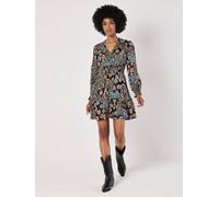 Apricot Women's Patchwork Floral Shimmer Mini Dress in Teal | Size: 10