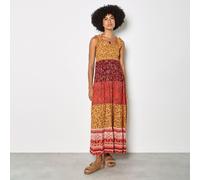 Apricot Patchwork Print Tiered Maxi Dress ORANGE 2XL