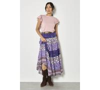 Apricot Women's Patchwork Print Tiered Maxi Skirt in Purple | Size: 10
