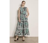 Apricot Patchwork Scarf Smocked Cotton Maxi Dress In Teal Teal