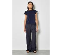 Apricot Pinstripe Linen Blend Wide-Leg Trousers In Navy