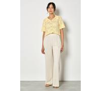 Apricot Women's Pinstripe Linen Blend Wide-Leg Trousers in Stone | Size: 12 Apricot Stone 12