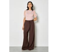 Apricot Pleat Detail Wide Leg Trousers, Brown, Size M, Women Brown