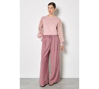 Apricot Pleat Detail Wide Leg Trousers, Pink, Size S, Women Pink