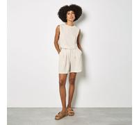 Apricot Pleated Detail Linen Mix Short STONE 2XL