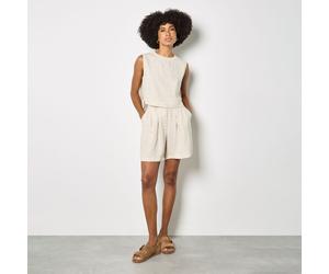 Apricot Pleated Detail Linen Mix Short STONE 2XL