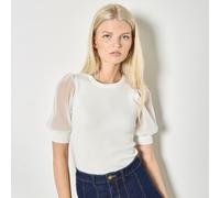 Apricot Plisse Sleeve Rib Knit Top WHITE 2XL