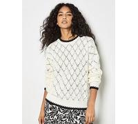 Apricot Pointelle Knit Blanket Stitch Jumper, White, Size L, Women White